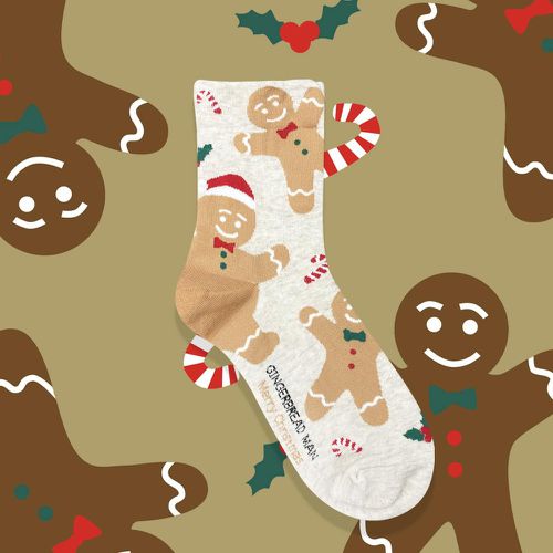 Chaussettes Noël bonhomme en pain d'épice & graphique de slogan - SHEIN - Modalova