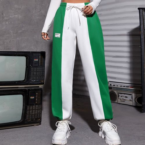 Pantalon de survêtement bicolore à applique lettre à cordon - SHEIN - Modalova