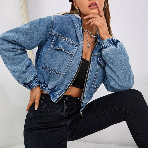 Veste en jean à poche à rabat à capuche - SHEIN - Modalova