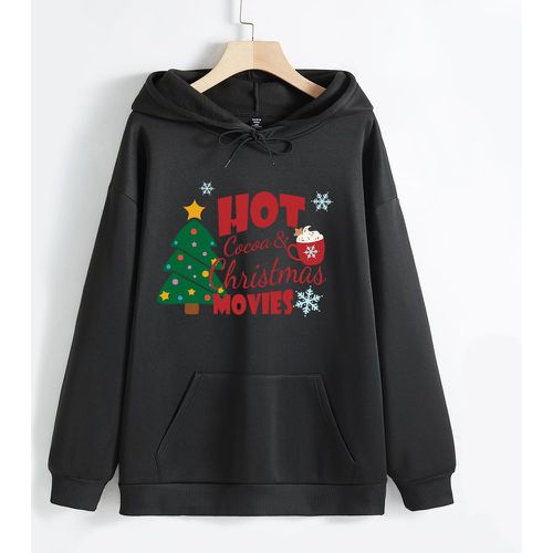 Sweat-shirt à capuche à imprimé Noël à cordon à doublure thermique - SHEIN - Modalova