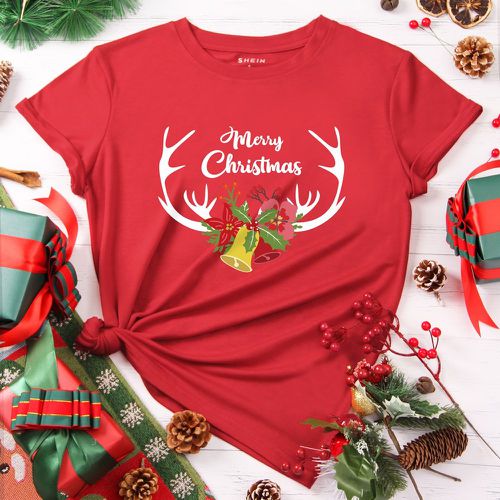T-shirt Noël à imprimé wapiti et lettre - SHEIN - Modalova
