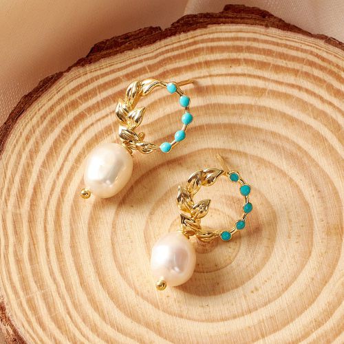 Boucles d'oreilles feuille & perle de culture - SHEIN - Modalova