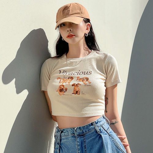 T-shirt court chien & à lettres - SHEIN - Modalova