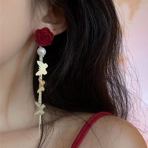 Pendants d'oreilles à fausse perle fleur et papillon - SHEIN - Modalova
