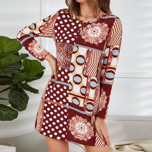 Robe tunique à pois à imprimé patchwork - SHEIN - Modalova