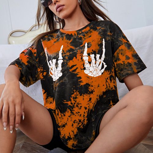 T-shirt à imprimé main squelette tie dye - SHEIN - Modalova