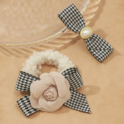 Pièces Set d'accessoires pour cheveux à pied-de-poule à fleur à nœud papillon - SHEIN - Modalova