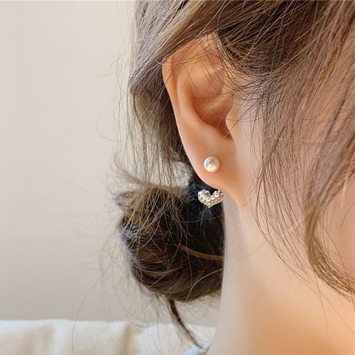 Boucle d'oreille fausse perle & à strass à détail cœur - SHEIN - Modalova