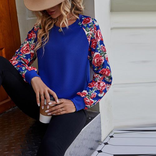 Sweat-shirt à imprimé floral manches raglan - SHEIN - Modalova
