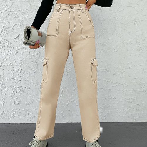 Pantalon cargo contrastant à piqûre poche à rabat - SHEIN - Modalova