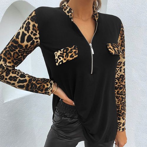 T-shirt léopard zippé - SHEIN - Modalova