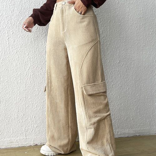 Pantalon taille haute poche à rabat en velours côtelé - SHEIN - Modalova