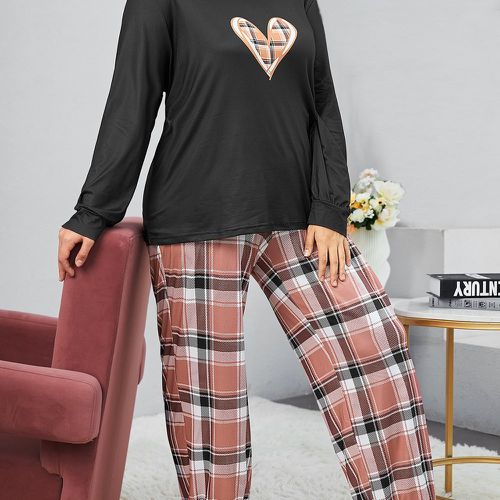 À imprimé cœur T-shirt & à carreaux Pantalon Ensemble de pyjama - SHEIN - Modalova