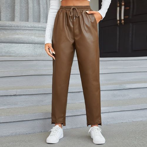 Pantalon trapèze à cordon asymétrique en cuir PU - SHEIN - Modalova