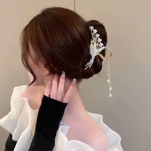 Griffe à cheveux à strass et fausses perles design fleur - SHEIN - Modalova
