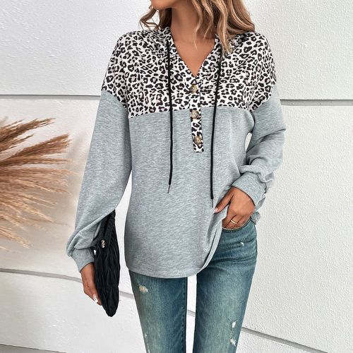 Sweat-shirt à capuche léopard à cordon - SHEIN - Modalova