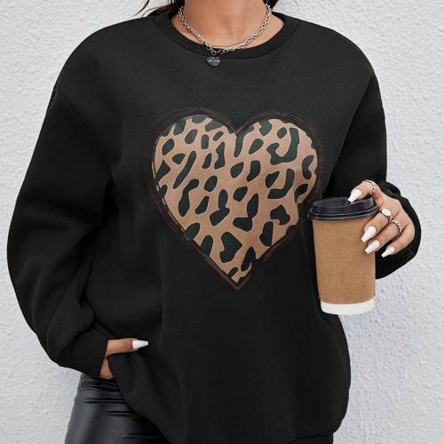 Sweat-shirt à imprimé léopard et cœur - SHEIN - Modalova
