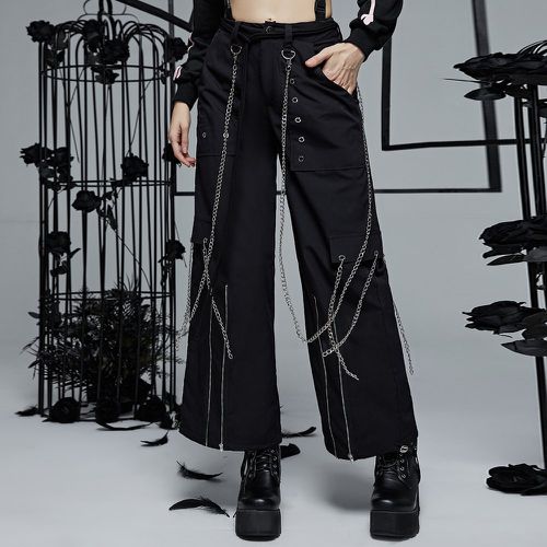 Pantalon gothique taille haute poche à rabat à chaîne ceinturé - SHEIN - Modalova
