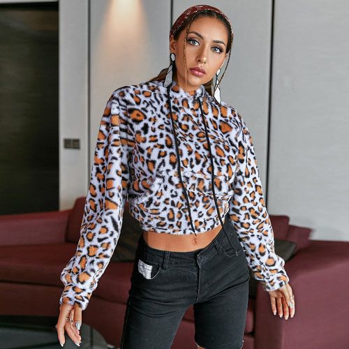 Sweat-shirt à capuche en peluche léopard à cordon - SHEIN - Modalova