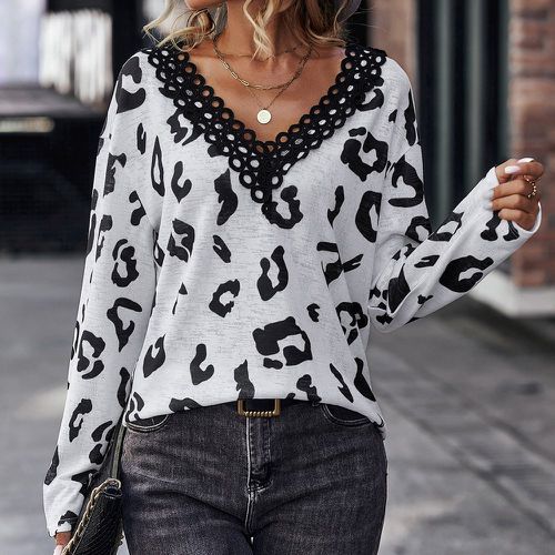 T-shirt à léopard avec dentelle - SHEIN - Modalova