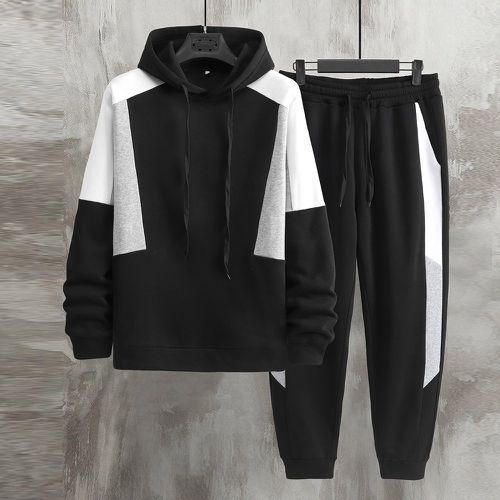 Pantalon de survêtement & sweat-shirt à capuche à blocs de couleurs à cordon - SHEIN - Modalova