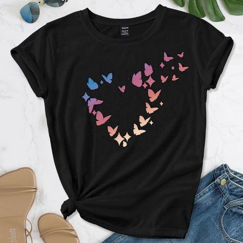 T-shirt à imprimé papillon col rond - SHEIN - Modalova