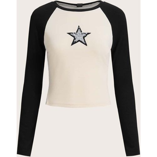 T-shirt court à paillettes étoile patch à manches raglan - SHEIN - Modalova