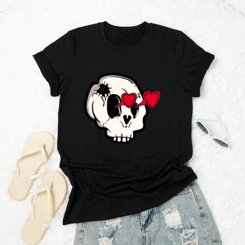 T-shirt à imprimé cœur et tête de mort - SHEIN - Modalova