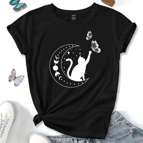 T-shirt chat et à imprimé papillon - SHEIN - Modalova