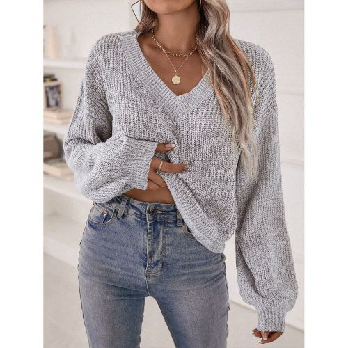 Pull col V épaules tombantes, Hauts manches longues - SHEIN - Modalova