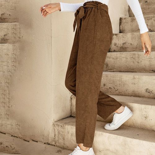 Pantalon à taille froncée ceinturé en velours côtelé - SHEIN - Modalova