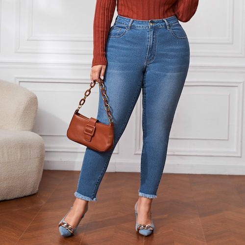 Jean skinny taille haute à blocs de couleurs avec poche à ourlet effiloché - SHEIN - Modalova