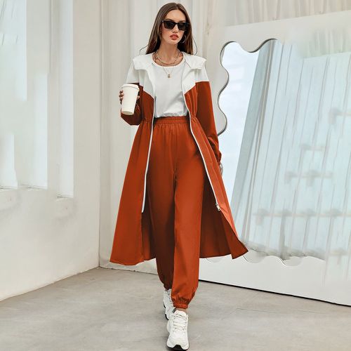 Pantalon & Manteau à capuche à blocs de couleurs à poches - SHEIN - Modalova
