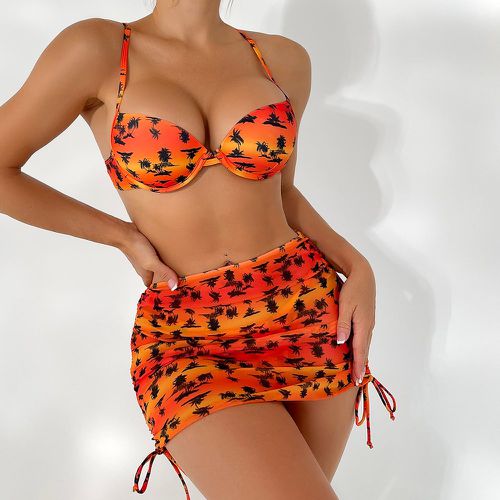 Bikini push-up à imprimé tropical avec jupe de plage - SHEIN - Modalova