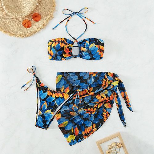 Bikini ras-du-cou à imprimé feuille avec jupe de plage - SHEIN - Modalova