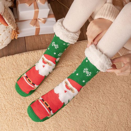 Chaussettes à motif père Noël contrastant en tissu duveteux - SHEIN - Modalova