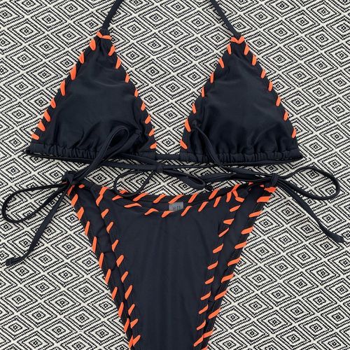 Bikini à liseré contrastant triangulaire à nœud - SHEIN - Modalova