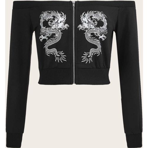 Sweat-shirt court à imprimé dragon chinois col bardot zippé - SHEIN - Modalova