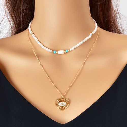Collier à perles avec strass à pendentif cœur multicouche - SHEIN - Modalova