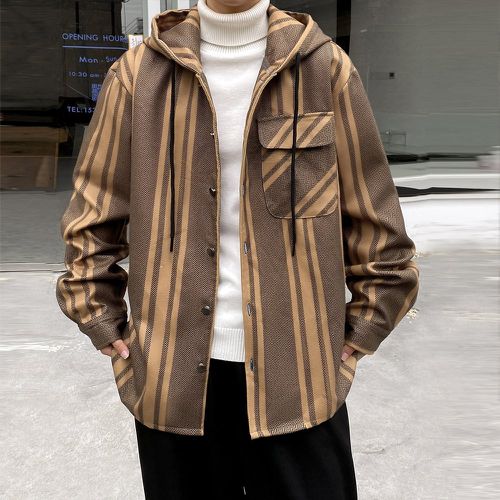 Manteau à capuche à rayures poche à rabat à cordon - SHEIN - Modalova