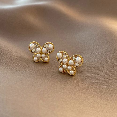 Clous d'oreilles à strass & fausse perle design papillon - SHEIN - Modalova