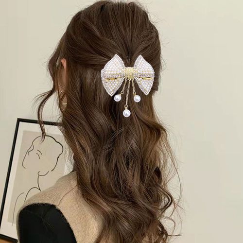 Pince à cheveux française avec nœud à fausse perle - SHEIN - Modalova