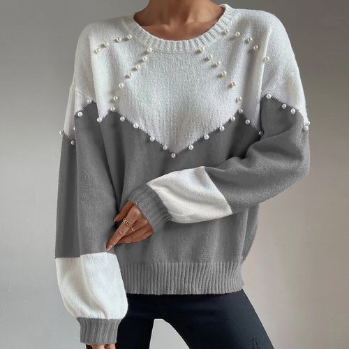 Pull bicolore à perles - SHEIN - Modalova