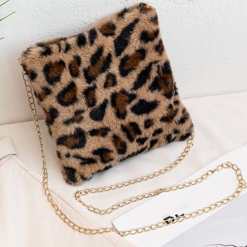 Sac carré mini à motif léopard en tissu duveteux - SHEIN - Modalova