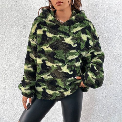Sweat-shirt à capuche à imprimé camouflage en flanelle - SHEIN - Modalova