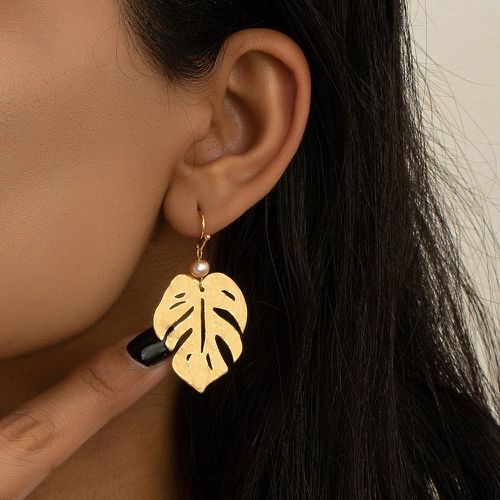 Pendants d'oreilles perle de culture tropical feuille - SHEIN - Modalova