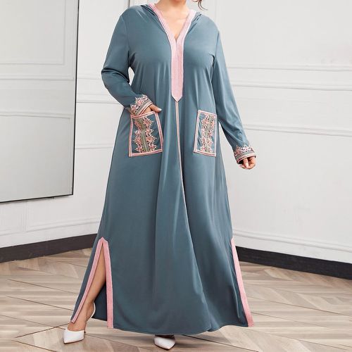 Robe à capuche en dentelle avec poches à bande contrastante fendu - SHEIN - Modalova