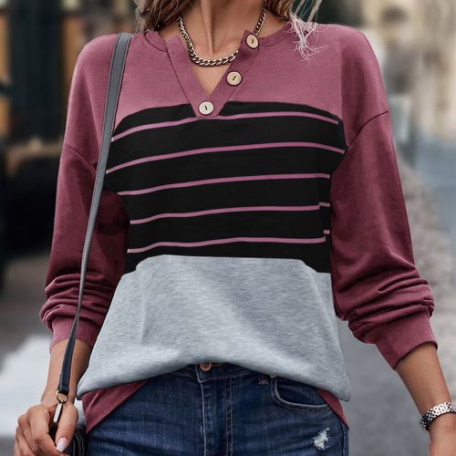 Sweat-shirt à blocs de couleurs à rayures - SHEIN - Modalova