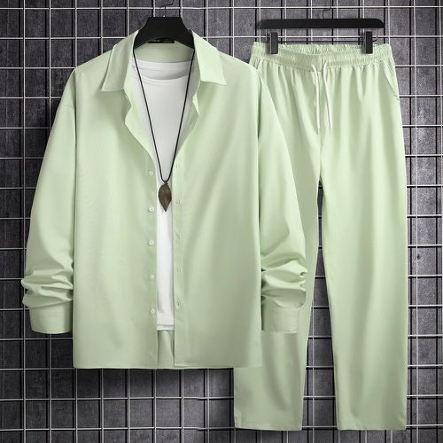 Unicolore à bouton Chemise & à cordon Pantalon (sans t-shirt) - SHEIN - Modalova