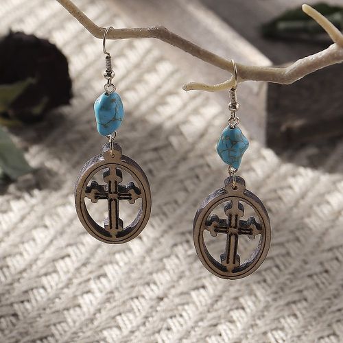 Pendants d'oreilles design croix à détail turquoise - SHEIN - Modalova